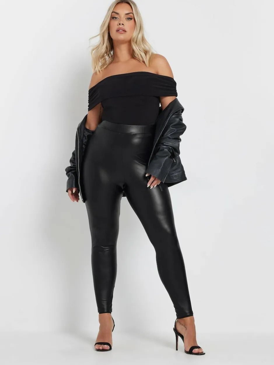 Yours Curve Black Stretch Coated Leggings
