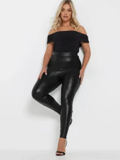 Yours Curve Black Stretch Coated Leggings