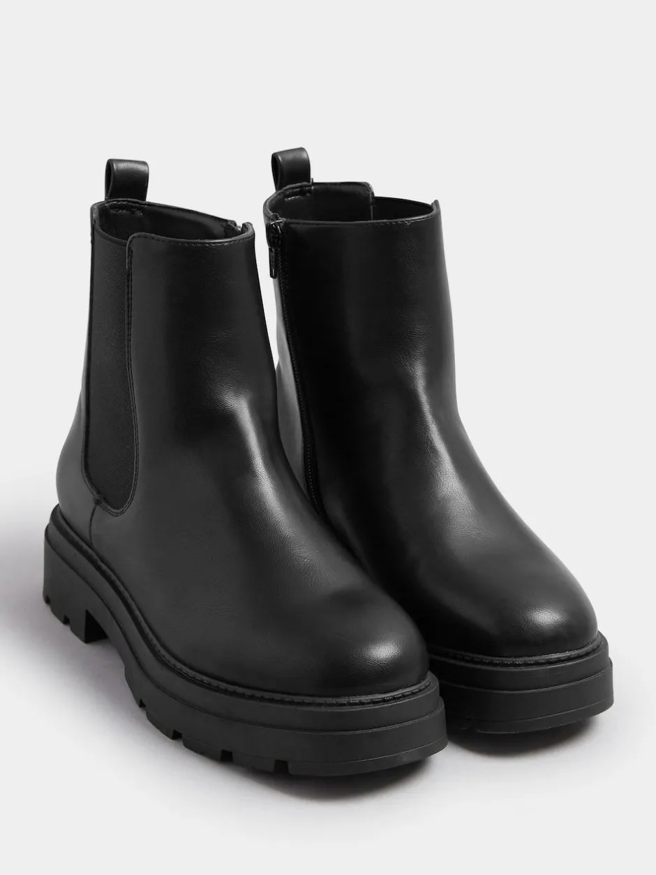 Yours Curve Black Wide Fit Chunky Chelsea Boots Clearance