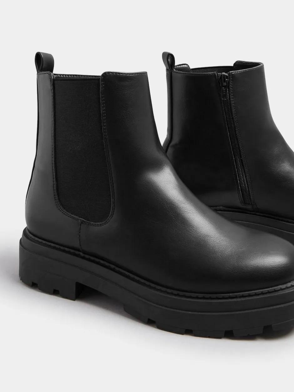 Yours Curve Black Wide Fit Chunky Chelsea Boots Clearance