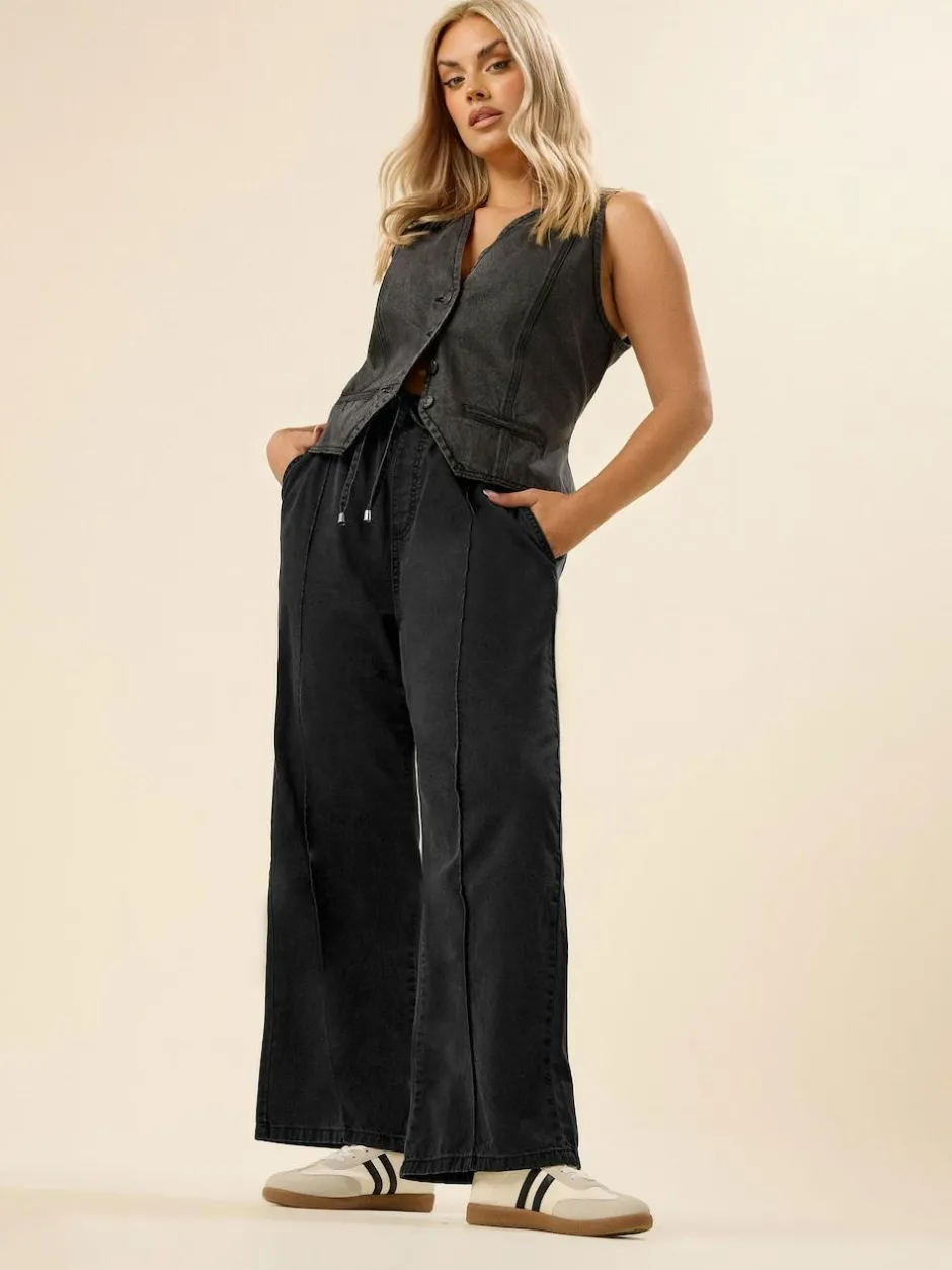 Yours Curve Wide Fit Wide Leg Seam Front Jeans Black Discount
