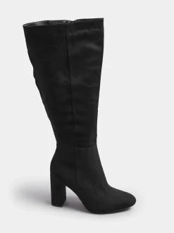 Yours Curve Black Wide Fit Wide Fit Heeled Micro Knee High Boots