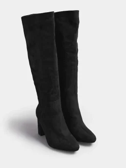 Yours Curve Black Wide Fit Wide Fit Heeled Micro Knee High Boots