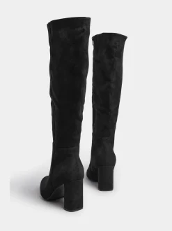 Yours Curve Black Wide Fit Wide Fit Heeled Micro Knee High Boots