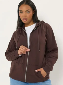 Yours Curve Brown Zip Thru Hoodie Hot