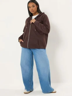 Yours Curve Brown Zip Thru Hoodie Hot