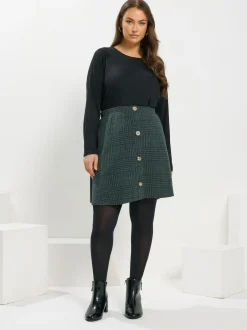 Yours Curve Green Button Front Skirt Hot