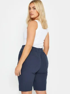 Yours Curve Cool 100% Cotton Shorts Navy Blue Clearance