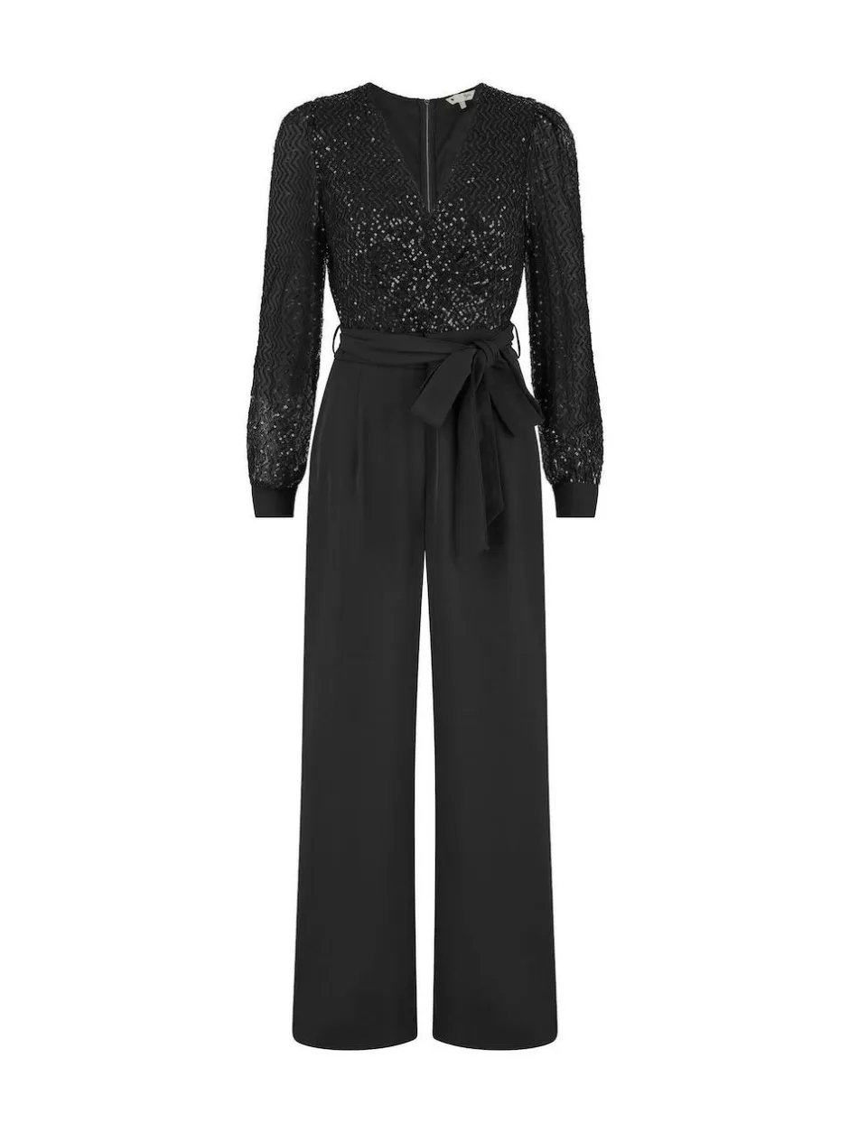 Yumi Black Sequin Jumpsuit With Long Sleeves Outlet