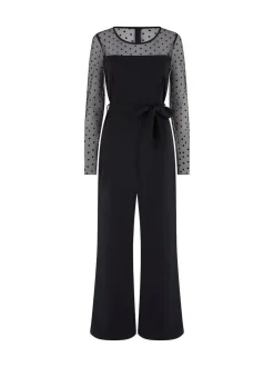 Yumi Black Spot Mesh Stretch Jumpsuit Clearance