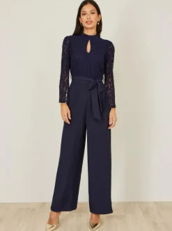 Yumi Blue Lace Appliqué Jumpsuit Clearance