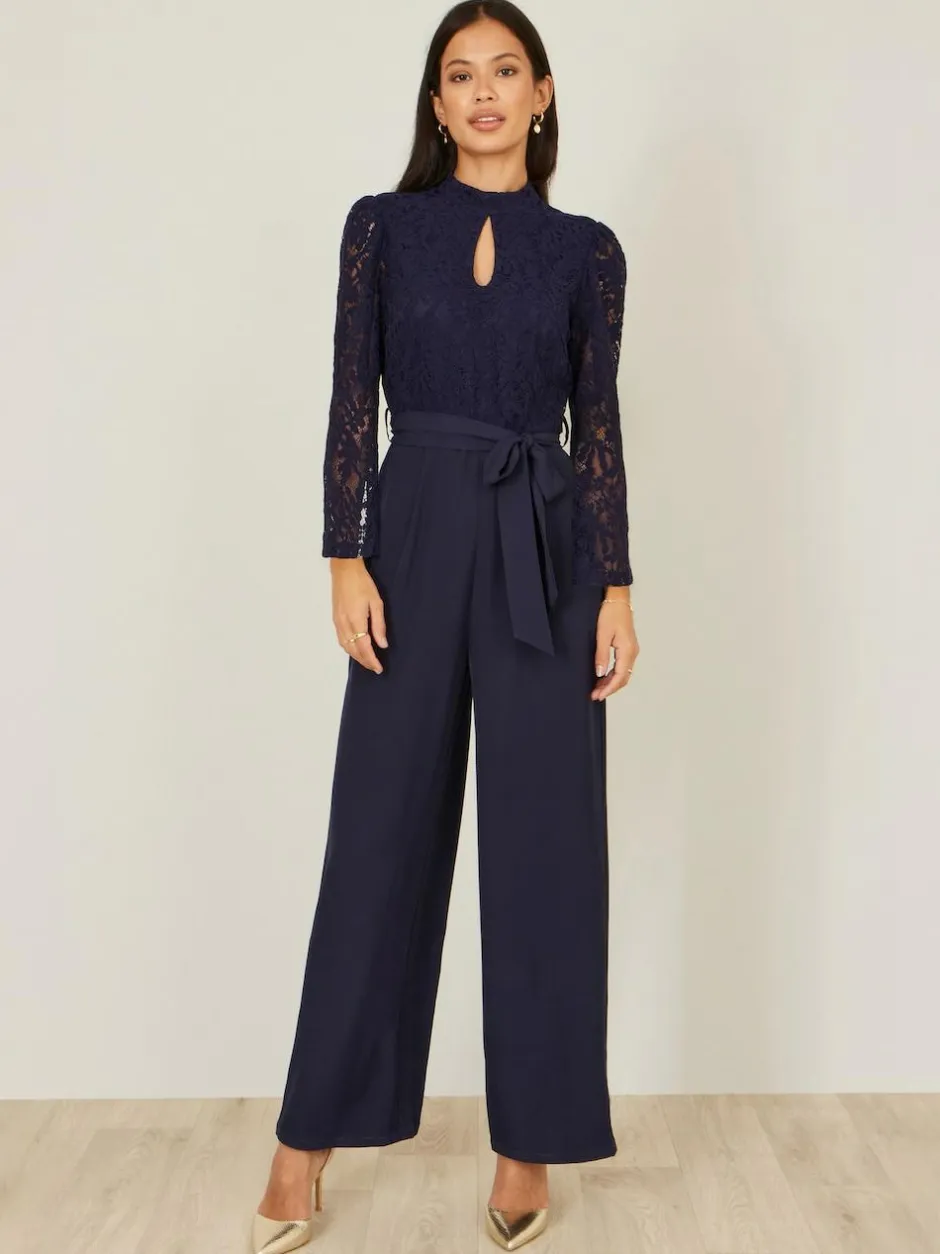 Yumi Blue Lace Appliqué Jumpsuit Clearance