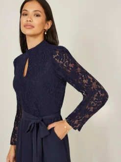 Yumi Blue Lace Appliqué Jumpsuit Clearance