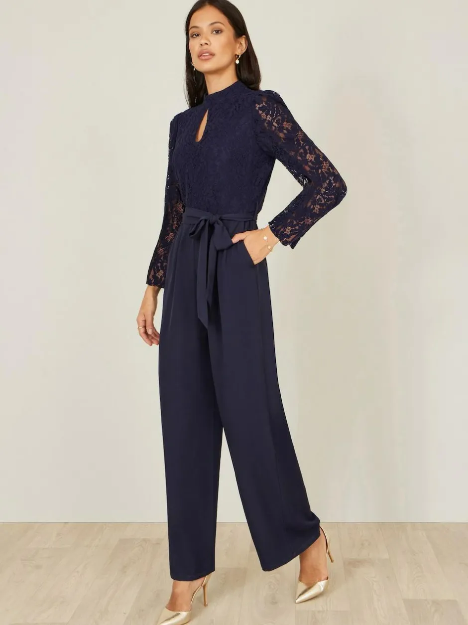 Yumi Blue Lace Appliqué Jumpsuit Clearance