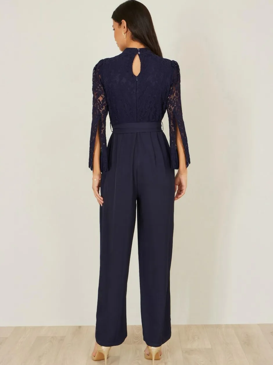 Yumi Blue Lace Appliqué Jumpsuit Clearance