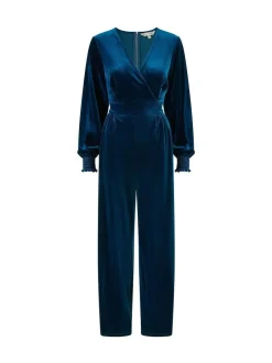 Yumi Blue Velvet Long sleeve Jumpsuit Outlet