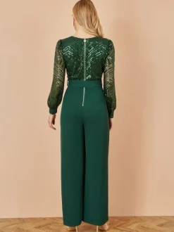Yumi Green Sequin Wrap Over Jumpsuit