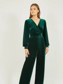 Yumi Green Velvet Long sleeve Jumpsuit Outlet