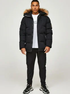 Zavetti Canada Mens Oshawa 2.0 Puffer Parka Jacket with Detachable Faux Fur Black Best